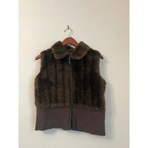 Essentials by Milano‎ Brown Faux Fur Knit Vest Sleeveless Sweater